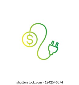 electricity costs icon with electric plug, linear vector