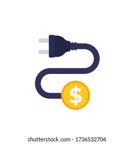 icono de costos de electricidad con enchufe eléctrico en blanco