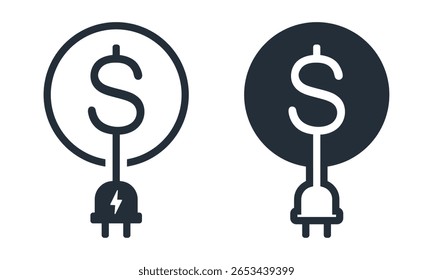 Ícone de custos de eletricidade. Vetor de ilustração