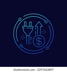 la electricidad cuesta arriba icono, diseño lineal