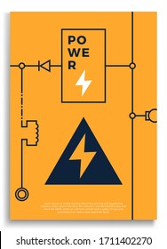 Electricity cover. Abstract technology circuit board, voltage scheme Vector background illustration. Poster with abstract line shapes. Banners and cover Vector illustration