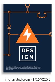 Cobertura eléctrica. Tarjeta de circuito de tecnología abstracta, esquema de voltaje Ilustración de fondo del vector. Afiche con formas abstractas de línea. Carteles y portada Ilustración vectorial