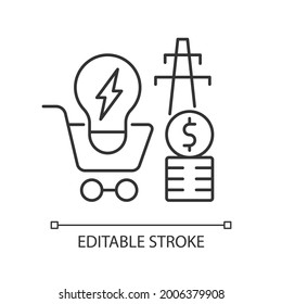 Electricity demand linear icon. Electric power generation cost. Utility service. Energy purchase. Thin line customizable illustration. Contour symbol. Vector isolated outline drawing. Editable stroke