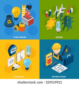 Electricity design concept set with electric appliances isometric icons isolated vector illustration