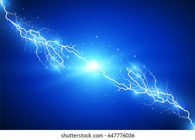 Electricity discharge. Vector illustration. Blue background.