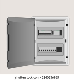 Electricity distribution box. Fusebox. Isolated on apartment wall. vector illustration