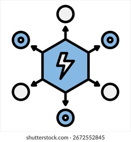 Red de distribución de electricidad Ilustración de icono único azul negro