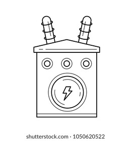 Electricity distribution vector line icon isolated on white background. Electric transformer line icon for infographic, website or app.