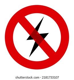 Electricity and electric energy is crossed out as metaphor of blackout electrical power outage. Symbol, sign, icon, pictogram. Vector illustration isolated on white.