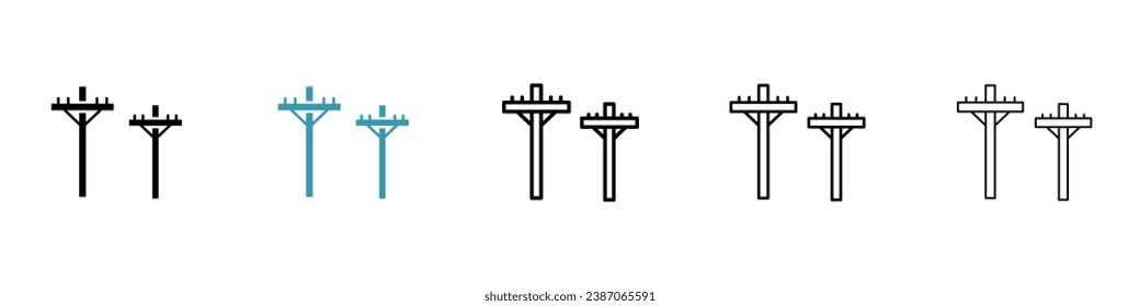 Ilustración vectorial de la torre eléctrica de electricidad. Icono de barra de energía en color negro.