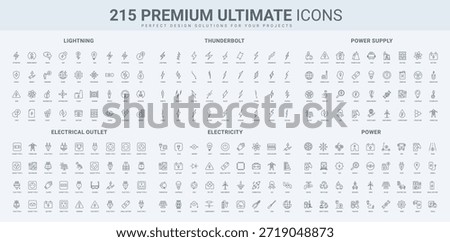 Electricity and electrical devices, plugs and sockets of different countries, lightning bolt line icon set. Outlet, power supply, electric transport thin black outline symbols vector illustration