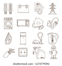 Electricity elements of infographics. A set of icons on the theme of energy resources and minerals.