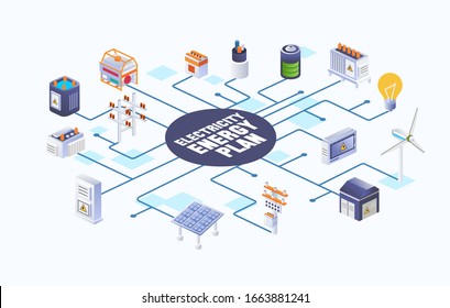 electricity energy plan source and distribution vector illustration. use for info graphic, presentation and other