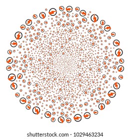 Electricity exploding spheric cluster. Object pattern organized from random electricity pictographs as festive cluster. Vector illustration style is flat iconic symbols.