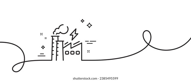 Electricity factory line icon. Continuous one line with curl. Electric energy power type sign. Lightning bolt symbol. Electricity factory single outline ribbon. Loop curve pattern. Vector