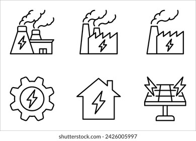 Electricity factory line icon set. Electric energy power. vector illustration on white background