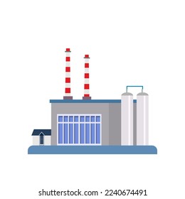 Elektrische Fabrik, Vektorgrafik. Art des Industriegebäudes oder Kraftwerks, Kraftwerk einzeln auf weißem Hintergrund. Industrie, Produktion, Strom, Umweltkonzept
