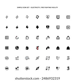 electricity and fire fighting facility simple icon set
