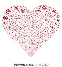 Electricity fireworks with heart shape. Vector illustration style is flat red iconic symbols on a white background. Object stream created from random design elements.