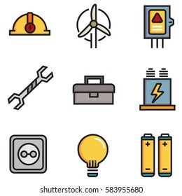 Electricity flat icon set illustration design, line colour Eps10