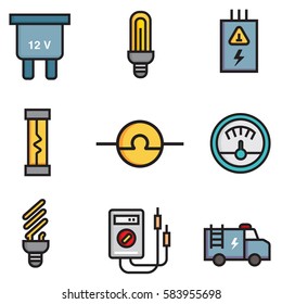 Electricity flat icon set illustration design, line colour Eps10