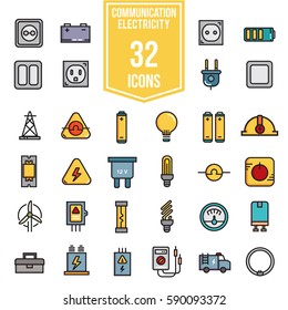Electricity flat icon set illustration design, line colour Eps10