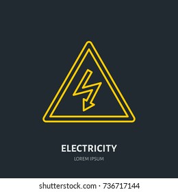 Electricity flat line icon. High voltage danger sign. Warning, electrical safety illustration.