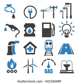 electricity, gas, water, public utility icon set
