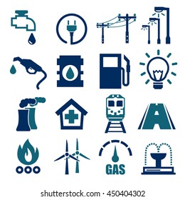 Electricity, Gas, Water, Public Utility Icon Set