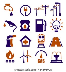 Electricity, Gas, Water, Public Utility Icon Set