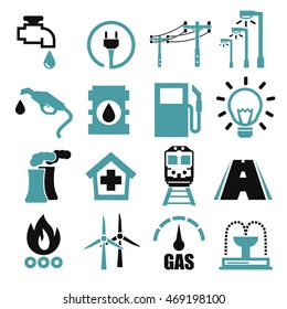 Electricity, Gas, Water, Public Utility Icon Set