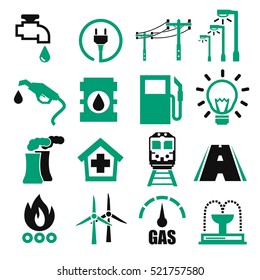 Electricity, Gas, Water, Public Utility Icon Set