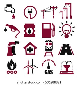 Electricity, Gas, Water, Public Utility Icon Set