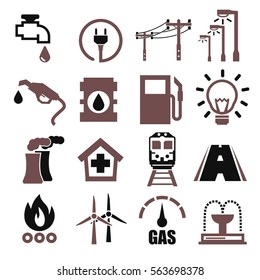 electricity, gas, water, public utility icon set