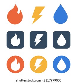 Electricity, Gasification, Water supply - technical building system flat monochrome icons for site architectural plan infographics