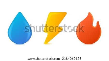 Electricity, Gasification, Water supply - technical building system 3D icons for site architectural plan infographics