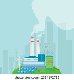 Electricity generation source types vector illustration. power plant design concept