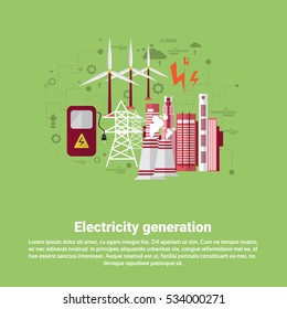 Electricity Generation Station Industry Web Banner Flat Vector Illustration