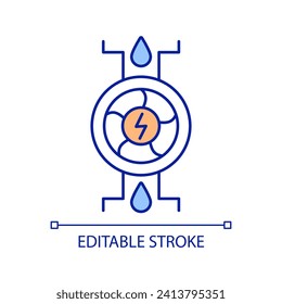 Electricity generation with water power RGB color icon. Sustainable power source. Eco friendly industry development. Isolated vector illustration. Simple filled line drawing. Editable stroke