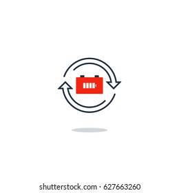 Electricity graphic elements, electric battery charge concept, auto accumulator icon, energy efficiency. Flat design vector illustration