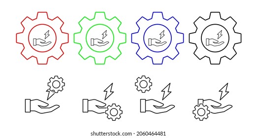 Electricity, hand, energy vector icon in gear set illustration for ui and ux, website or mobile application