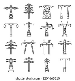 Electricity high tension tower icons set. Outline set of electricity high tension tower vector icons for web design isolated on white background