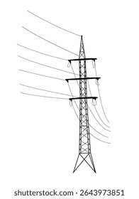 Electricity High Voltage Line Tower Silhouette. Transporting electric signal industrial construction vector art