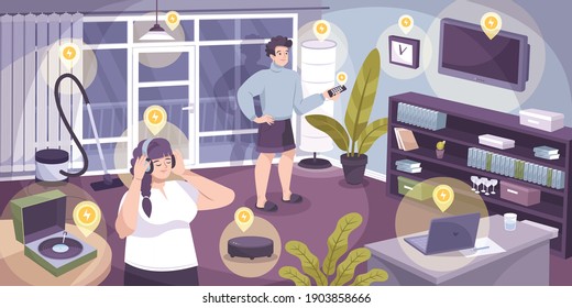 Electricity home composition with many appliances in the home that run on mains vector illustration