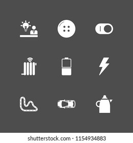 electricity icon. 9 electricity set with air conditioning, vehicle, idea and flash vector icons for web and mobile app