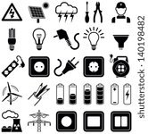 Electricity icon collection - vector silhouette illustration