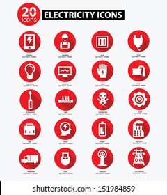 Electricity icon collection,Red version,vector