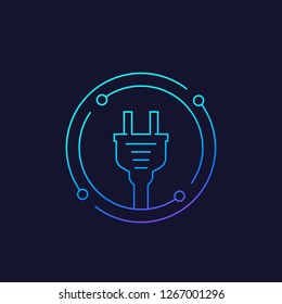 electricity icon with electric plug, linear vector