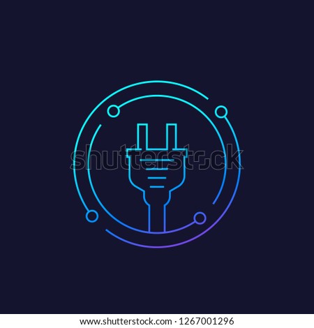 electricity icon with electric plug, linear vector