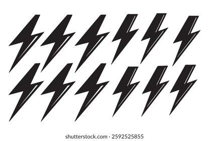 Electricity icon, flash lightning bolt symbol, power, energy icons vector graphics for graphic design elements in various styles